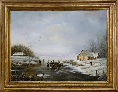 Lot 277 - DUTCH WINTER RIVERSCAPE, AN OIL