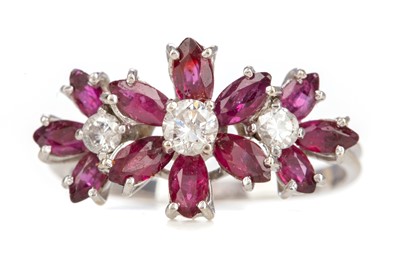 Lot 505 - RUBY AND DIAMOND FLORAL SPRAY RING