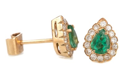 Lot 510 - A PAIR OF EMERALD AND DIAMOND EARRINGS