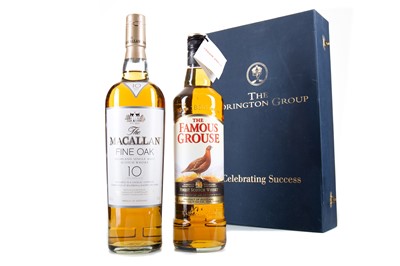 Lot 308 - EDRINGTON CELEBRATING SUCCESS SET - FAMOUS GROUSE AND MACALLAN 10 YEAR OLD FINE OAK