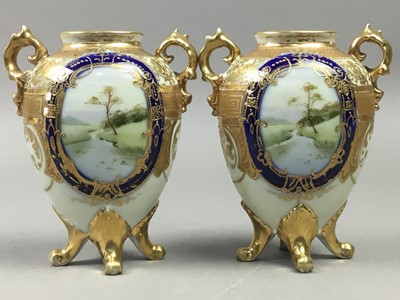 Lot 258 - A PAIR OF NORITAKE OVOID VASES, ANOTHER PAIR AND A SINGLE VASE