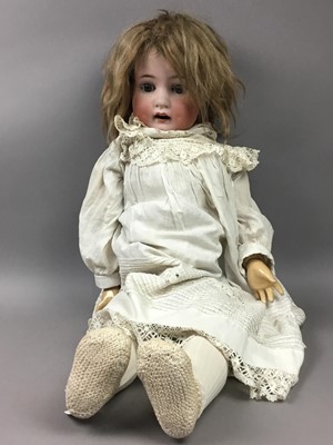 Lot 286 - A LARGE BISQUE HEADED DOLL BY HEUBACH OF KOPPELSDORF, ANOTHER DOLL AND A TEDDY