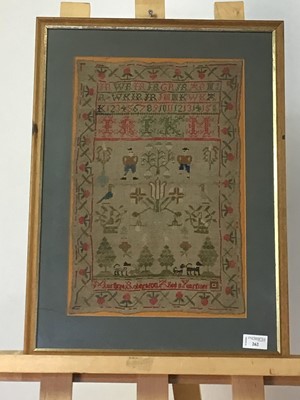 Lot 331 - A VICTORIAN ALPHABETICAL AND PICTORIAL NEEDLEWORK SAMPLER