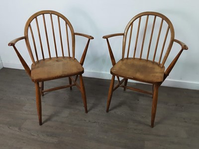 Lot 381 - A PAIR OF ERCOL ELM AND BEECH WINDSOR ARMCHAIRS