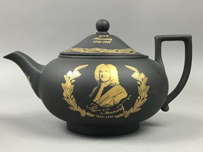 Lot 475 - A WEDGWOOD BLACK BASALT 'THOMAS TWINING' TEA POT