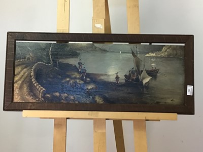 Lot 484 - HIGHLANDERS APPROACHING SHORE, A SCOTTISH OIL