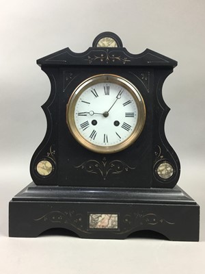 Lot 492 - A LATE 19TH CENTURY FRENCH BLACK SLATE MANTEL CLOCK