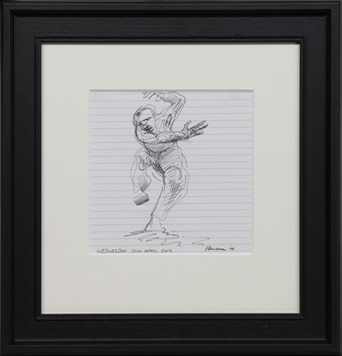 Lot 226 - SPINNING MAN, AN INK DRAWING BY PETER HOWSON