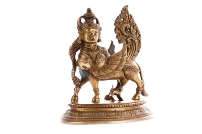 Lot 1209 - AN INDIAN BRONZE STATUE OF THE WINGED GODDESS KAMADHENU