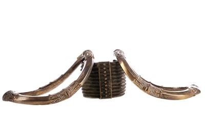 Lot 1213 - A PAIR OF BURMESE DANCER'S ANKLETS AND A TURKMENISTANI BANGLE