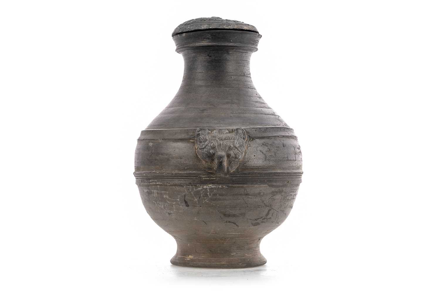 Greyware Lot 1226 - A CHINESE HAN DYNASTY GREYWARE HU VESSEL