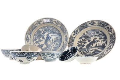 Lot 1238 - SIX CHINESE MING DYNASTY BLUE AND WHITE BOWLS AND TWO SWATOW-TYPE DISHES