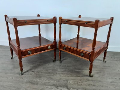 Lot 546 - A PAIR OF YEW WOOD TWO TIER SIDE TABLES