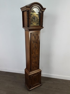 Lot 547 - AN OAK TEMPUS FUGIT LONGCASE CLOCK