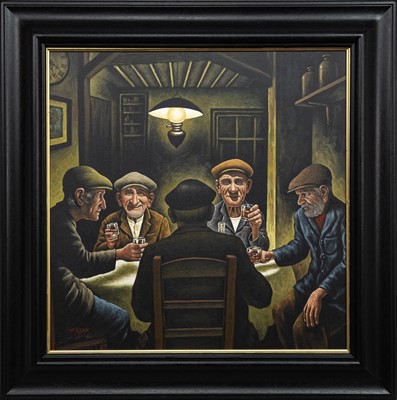 Lot 99 - THE WHISKY DRINKERS, AN OIL BY GRAHAM MCKEAN