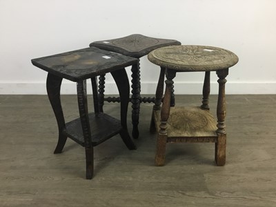 Lot 549 - A CARVED OCCASIONAL TABLE AND TWO OTHERS