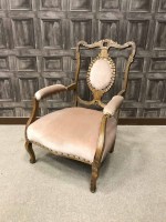 Lot 1228 - EDWARDIAN WALNUT OPEN ELBOW PARLOUR CHAIR with...