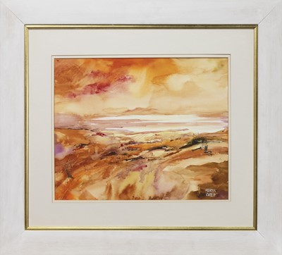 Lot 192 - LANDSCAPE IN ORANGE, A WATERCOLOUR BY MARTIN OATES