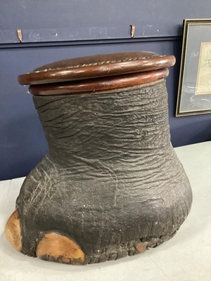 Lot 11 - AN EARLY 20TH CENTURY TAXIDERMY ELEPHANT'S FOOT STOOL
