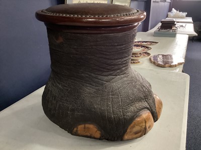 Lot 11 - AN EARLY 20TH CENTURY TAXIDERMY ELEPHANT'S FOOT STOOL