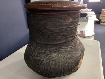 Lot 11 - AN EARLY 20TH CENTURY TAXIDERMY ELEPHANT'S FOOT STOOL