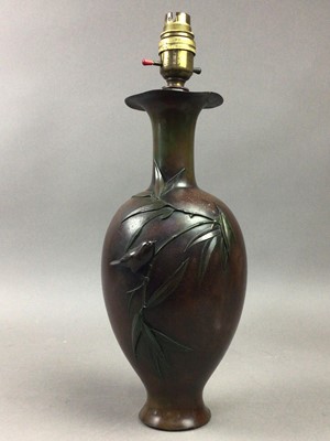 Lot 627 - A JAPANESE MEIJI PERIOD BRONZE CONVERTED LAMP