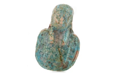 Lot 27 - AN EGYPTIAN USHABTI ON STAND AND SMALL FAIENCE PENDANT