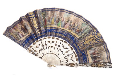 Lot 733 - A 19TH CENTURY FRENCH BONE HANDLED PAINTED FAN