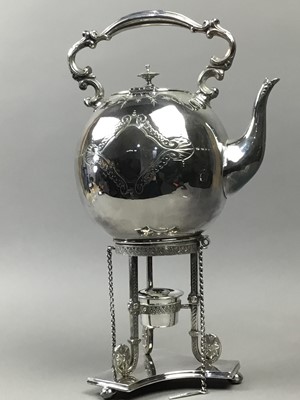 Lot 27 - A VICTORIAN SILVER PLATED KETTLE ON STAND