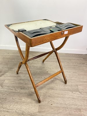 Lot 747 - A VICTORIAN LIGHT OAK FOLDING TRAVELLING/CAMPAIGN WRITING DESK