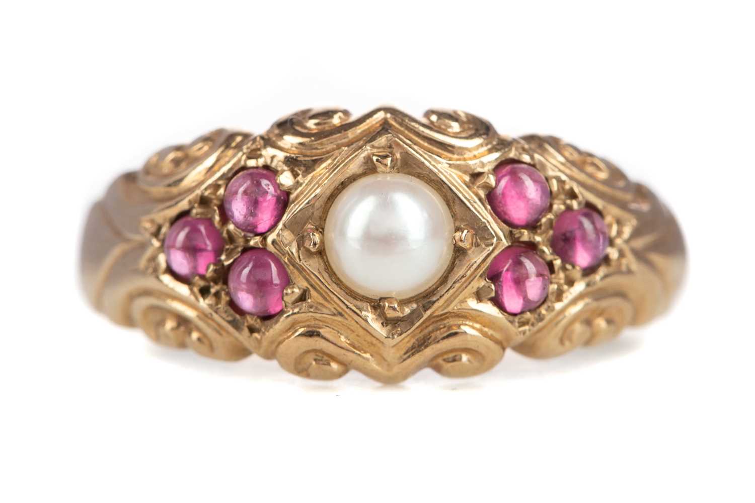 Lot 669 - A GEM SET AND PEARL RING