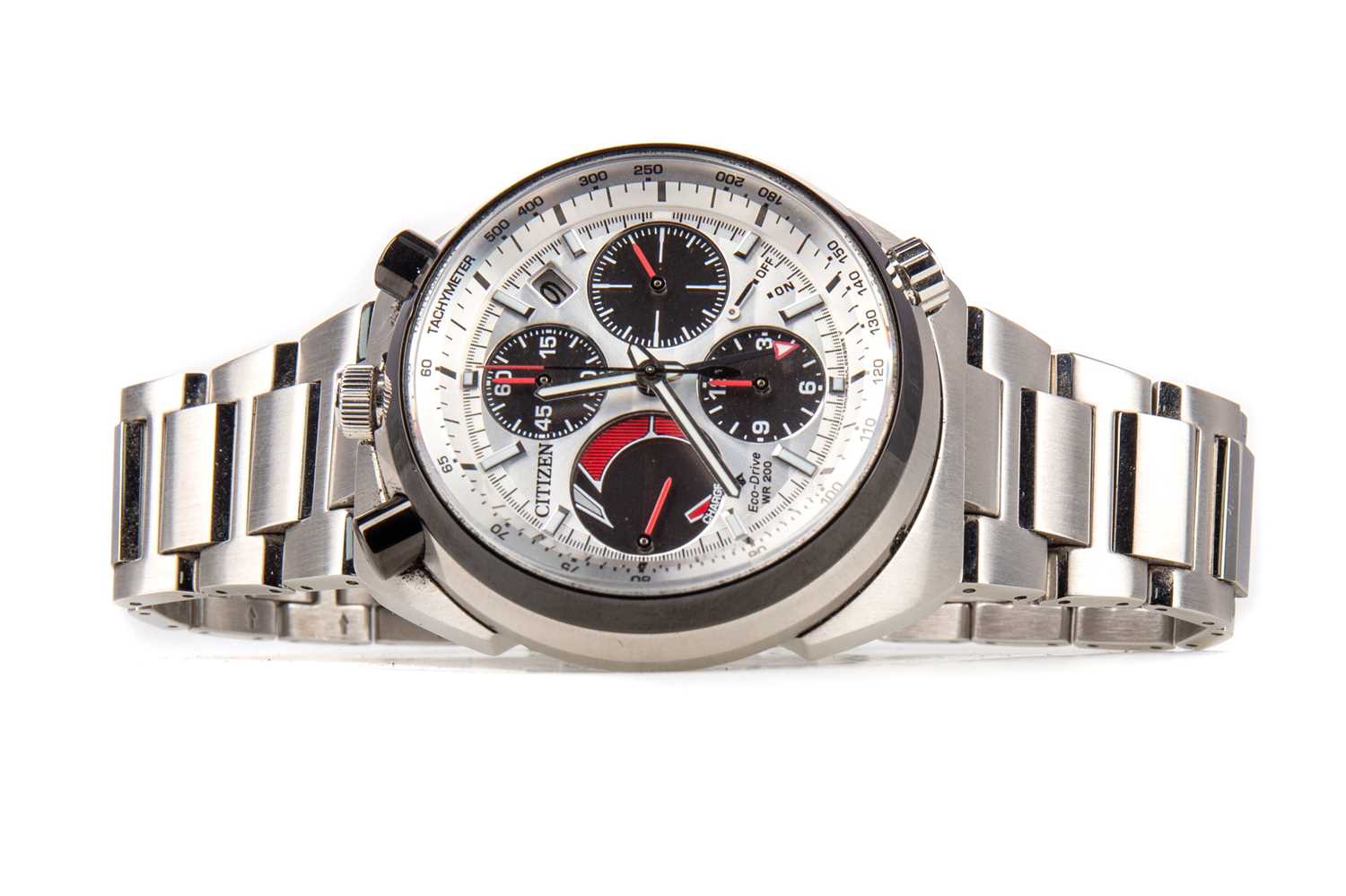 Lot 834 - A GENTLEMAN'S CITIZEN PROMASTER BULLHEAD CHRONOGRAPH STAINLESS STEEL ECO DRIVE WRIST WATCH