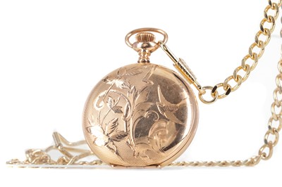 Lot 866 - A WALTHAM GOLD PLATED POCKET WATCH AND CHAIN