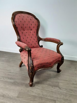 Lot 42 - A VICTORIAN MAGHOGANY ARMCHAIR AND ANOTHER