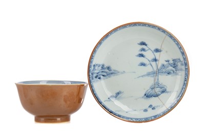 Lot 339 - A CHINESE BLUE AND WHITE BOWL AND SAUCER