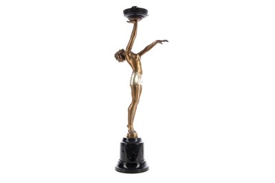 Lot 461 - AN ART DECO BRONZED SPELTER FIGURAL LAMP IN THE MANNER OF JOSEF LORENZL