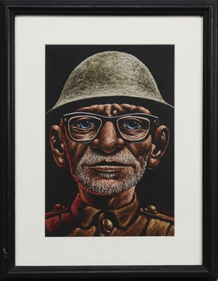 Lot 7 - SAMMY THE SHORT SIGHTED SNIPER, A PASTEL BY GRAHAM MCKEAN