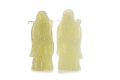 Lot 354 - A PAIR OF CHINESE CARVED JADE SHOU LAO FIGURES