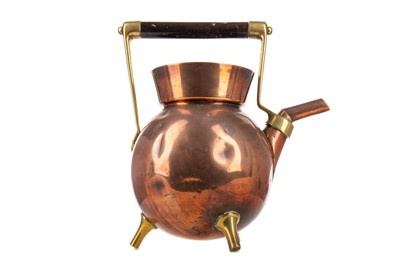 Lot 290 - DR. CHRISTOPHER DRESSER (BRITISH, 1834-1904) FOR BENHAM & FROUD, A COPPER AND BRASS KETTLE