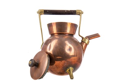 Lot 290 - DR. CHRISTOPHER DRESSER (BRITISH, 1834-1904) FOR BENHAM & FROUD, A COPPER AND BRASS KETTLE