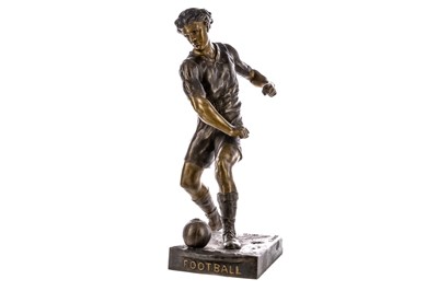 Lot 470 - A HOLLOW CAST BRONZE FOOTBALLER STATUE AFTER EMILE PICAULT