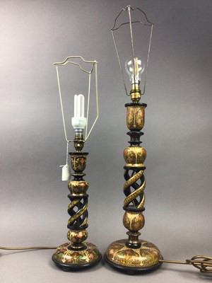 Lot 185 - TWO KASHMIR CANDLESTICK TABLE LAMPS