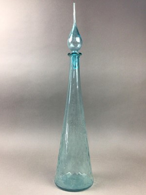 Lot 113 - TWO TALL GLASS VASES WITH STOPPERS, GLASS GOBLET AND OTHER ITEMS