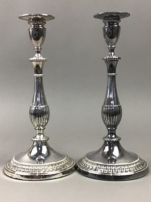 Lot 202 - A PAIR OF PLATED CANDLESTICKS AND OTHER ITEMS