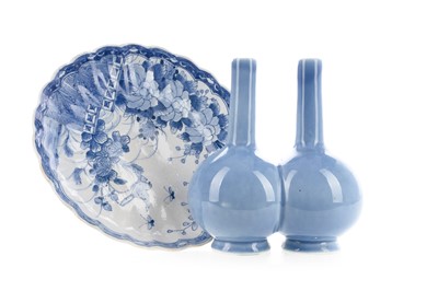 Lot 1305 - A CHINESE CLAIR-DE-LUNE GLAZED DOUBLE VASE AND A JAPANESE CHARGER