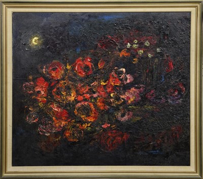 Lot 69 - NOCTURNE WITH FLORALS, AN OIL BY ROBERT LEISHMAN