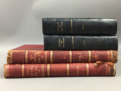 Lot 224 - A RED LEATHER 'LIVING RACES OF MANKIND BOOK VOL.II AND SIX OTHER BOOKS