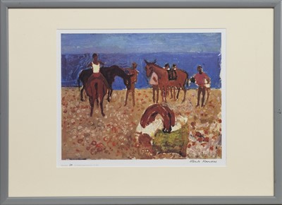 Lot 34 - RIDERS ON THE BEACH, STUDY, A SIGNED PRINT BY ALBERTO MORROCCO