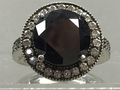 Lot 347 - TWO BLACK MOISSANITE AND DIAMOND RINGS