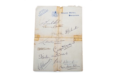 Lot 468 - A LATE 1940s SIGNED ENGLAND TEAM SHEET